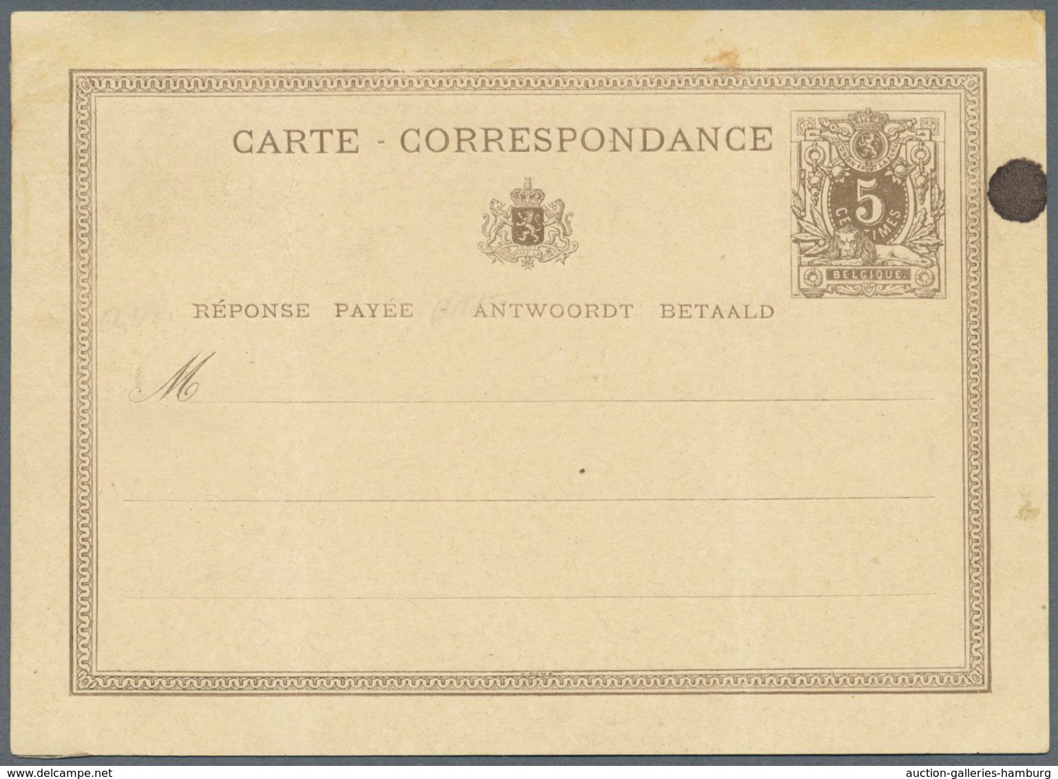 Belgien - Ganzsachen: 1873, Reply Card 5c. + 5c., Group Of Three Proofs: Asking And Reply Part In Is - Sonstige & Ohne Zuordnung