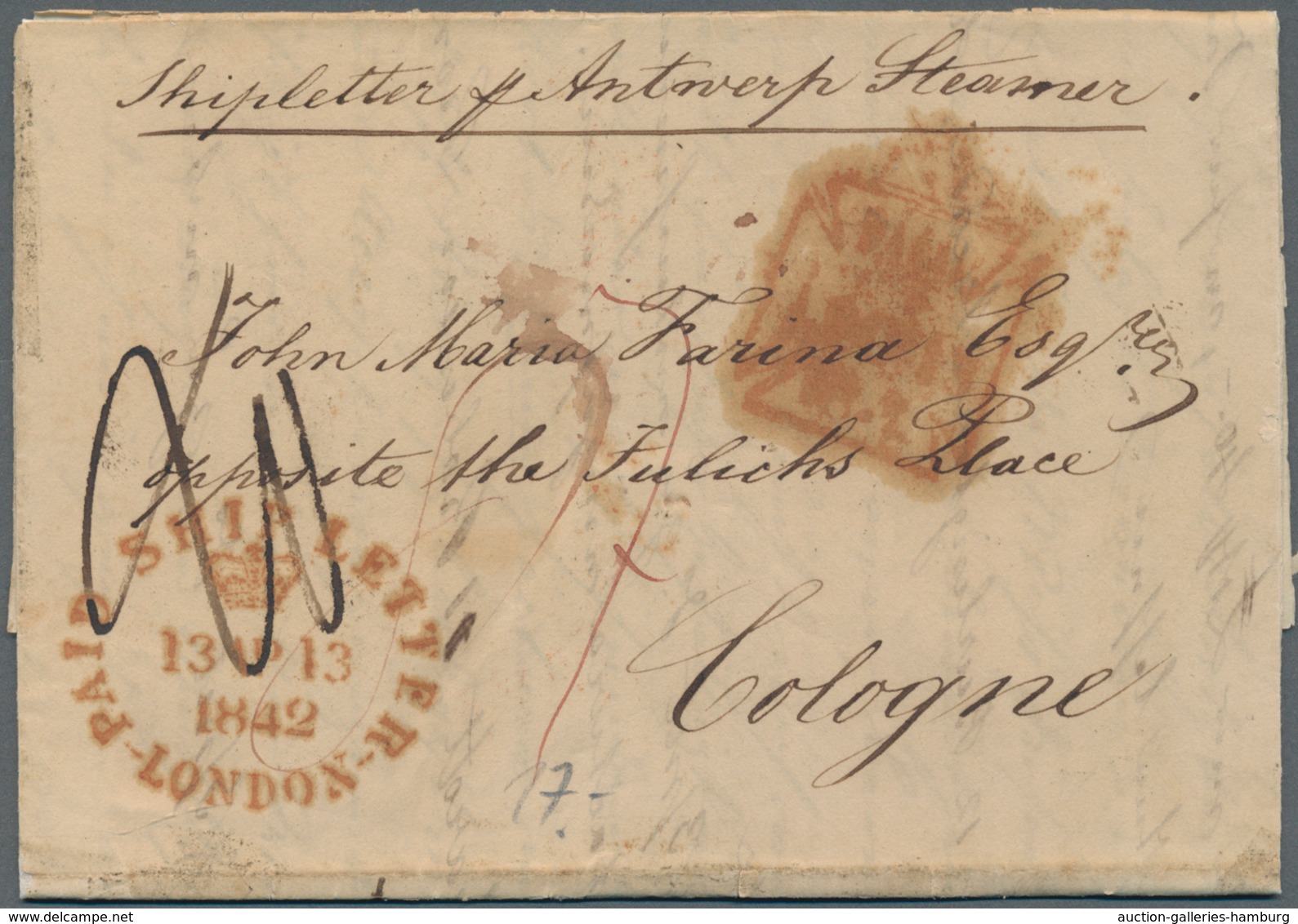 Belgien - Besonderheiten: 1842, "Shipletter P. Antwerp Steamer" Handwritten On Complete Folded Lette - Sonstige & Ohne Zuordnung