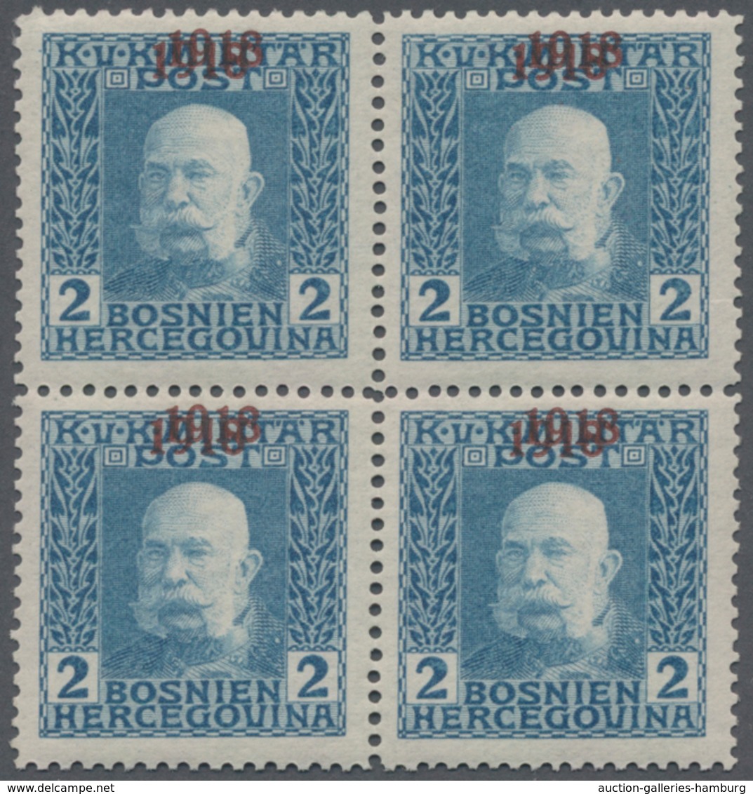 Bosnien Und Herzegowina (Österreich 1879/1918): 1918, 2h. Light Blue With Inverted Overprint, MNH Bl - Bosnië En Herzegovina