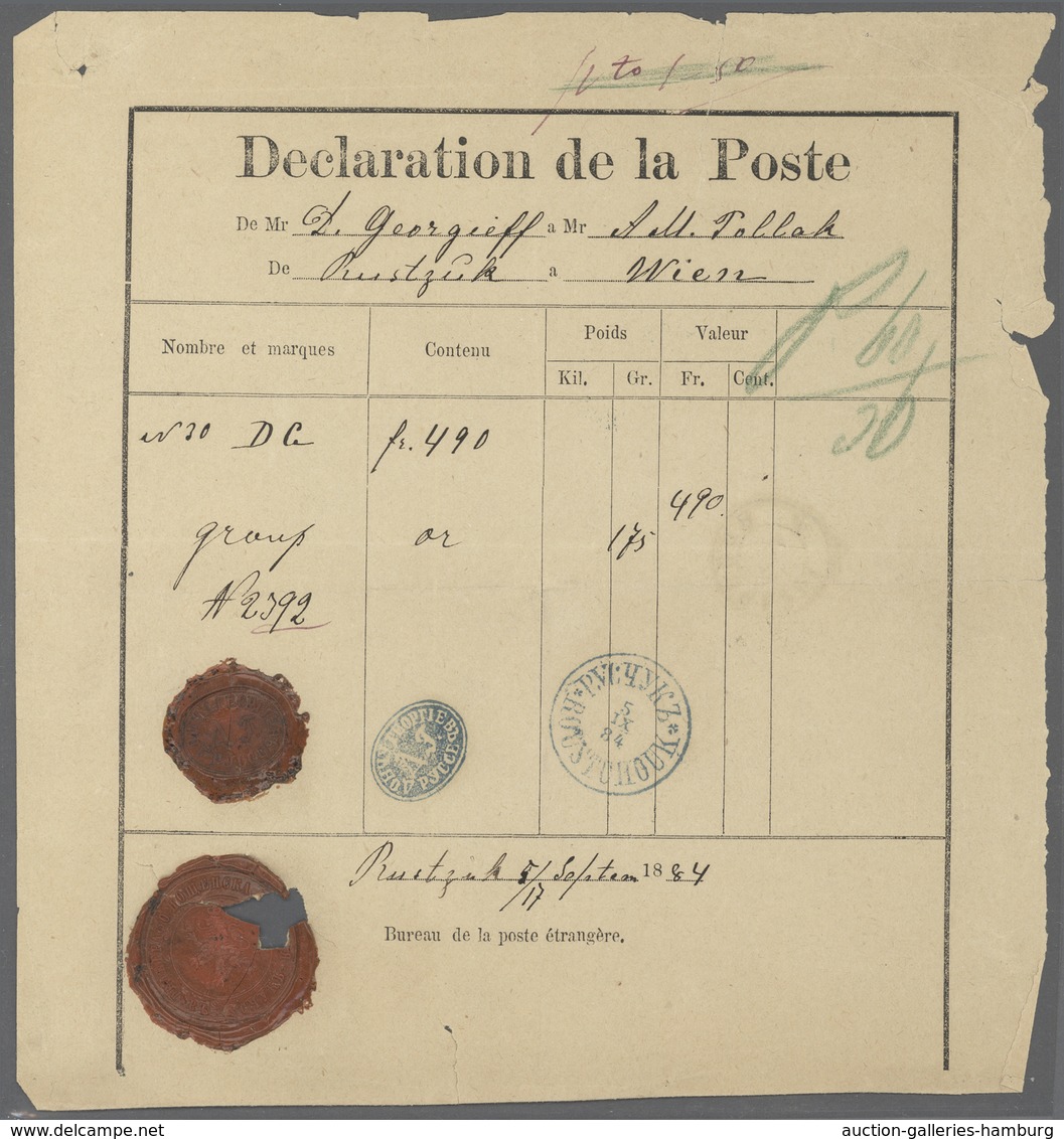 Bulgarien: 1884, "Declaration De La Poste", Used Form With Blue C.d.s. "ROUSTCHOUK 5 IX 84" To Vienn - Briefe U. Dokumente