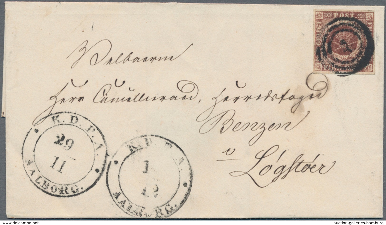 Dänemark: 1851 Issue 4RBS, Thiele, Very Fine With Four Wide Margins Tied By Numeral „4“ On Cover Sho - Briefe U. Dokumente
