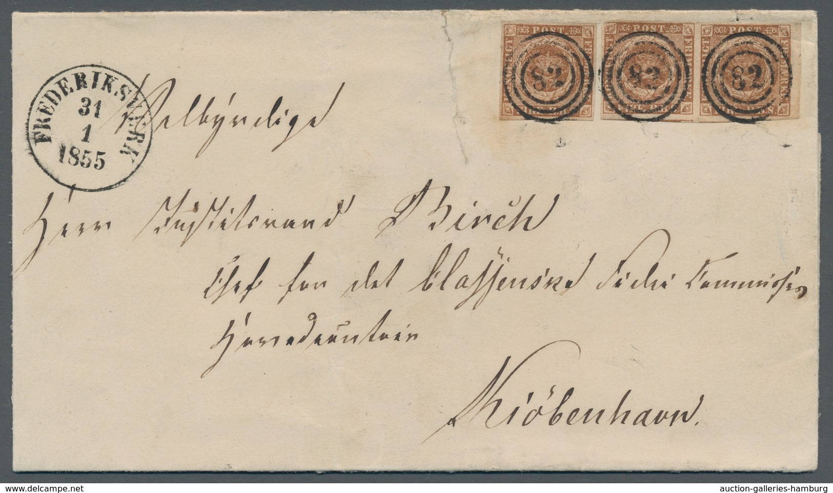 Dänemark: 1854, "FIRE R.B.S. Thiele III Grey-brown, Plate IV", Horizontal Pair And Single Value Each - Briefe U. Dokumente