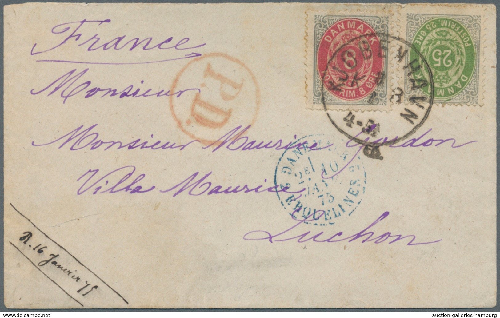 Dänemark: 1875, 8 Öre Gray/red And 25 Öre Gray/green Cancelled With Circle Postmark Kjobenhavn And C - Briefe U. Dokumente