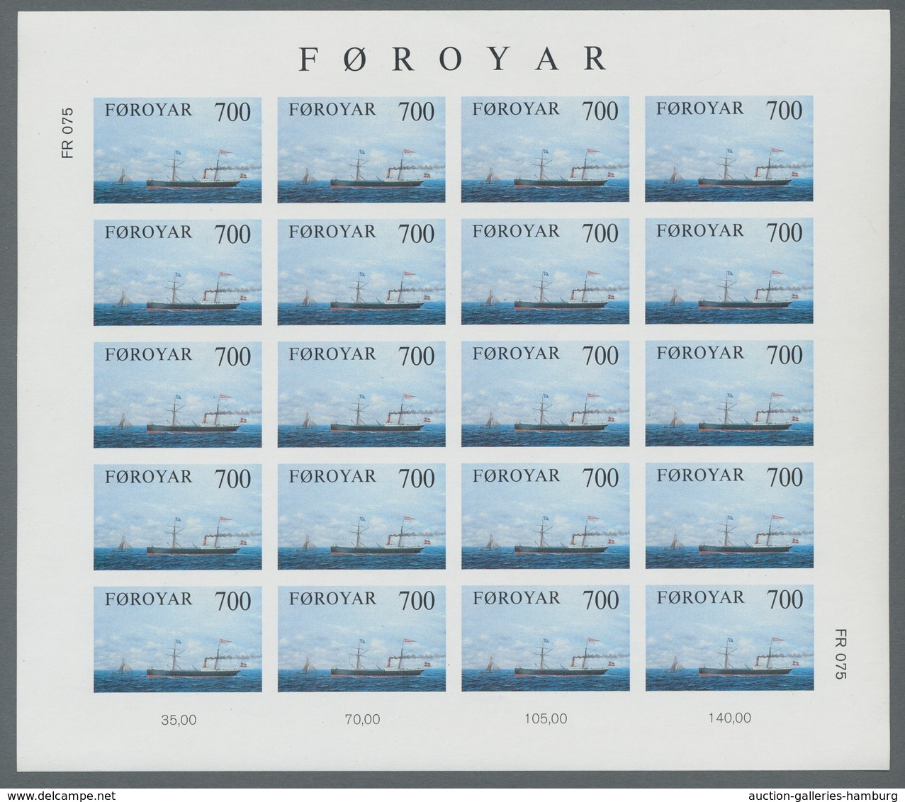 Dänemark - Färöer: 1983, "steamships Imperforated" Each As Mint Miniature Sheet Of 20 Values In Perf - Islas Faeroes
