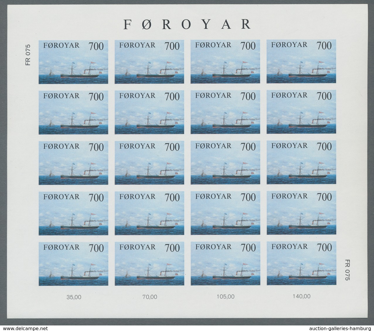 Dänemark - Färöer: 1983, "steamships Imperforated" Each As Mint Miniature Sheet Of 20 Values In Perf - Faeroër