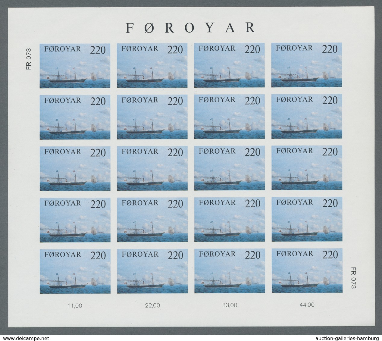 Dänemark - Färöer: 1983, "steamships Imperforated" Each As Mint Miniature Sheet Of 20 Values In Perf - Färöer Inseln