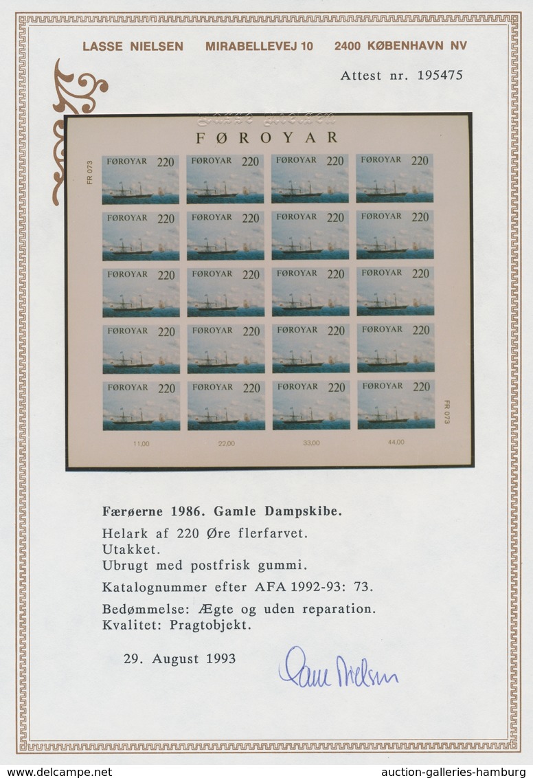 Dänemark - Färöer: 1983, "steamships Imperforated" Each As Mint Miniature Sheet Of 20 Values In Perf - Färöer Inseln