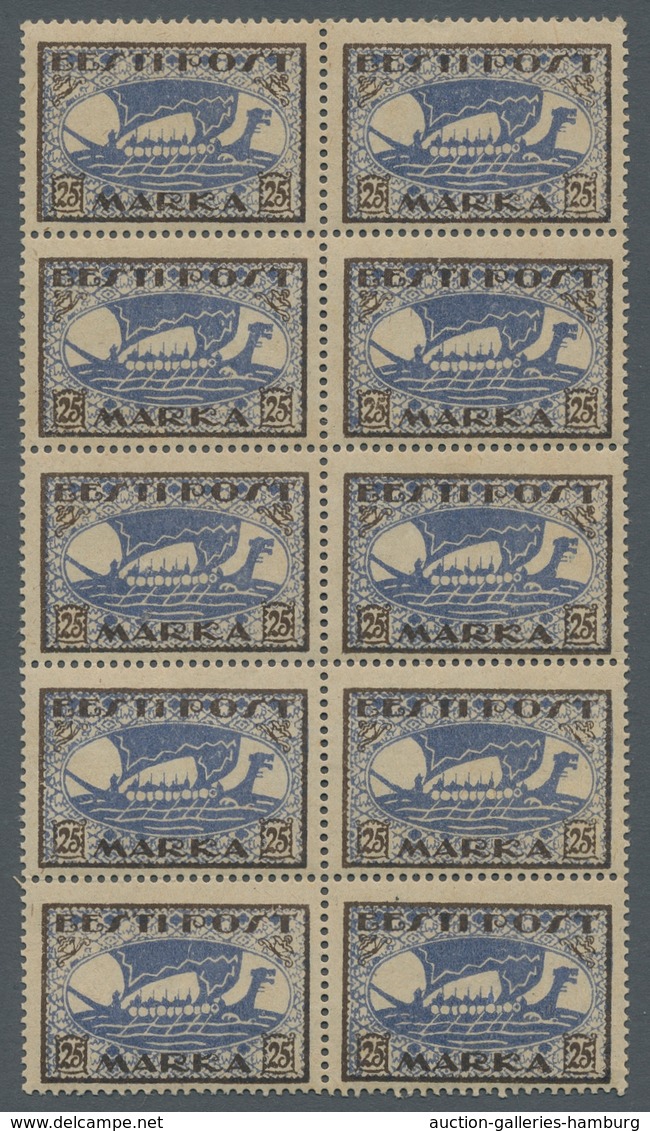 Estland: 1920, "25 Mk. Viking Ship", Mint Never Hinged Block Of Ten, Very Fine And Rare In This Cond - Estland
