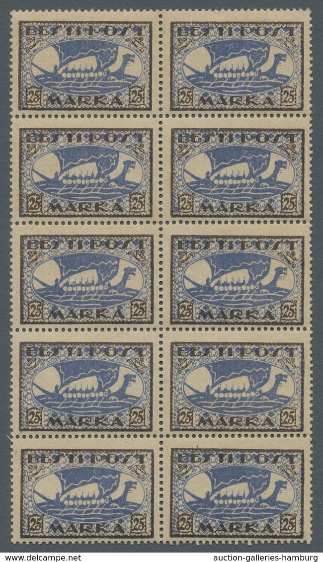 Estland: 1920, "25 Mk. Viking Ship", Mint Never Hinged Block Of Ten, Very Fine And Rare In This Cond - Estonie