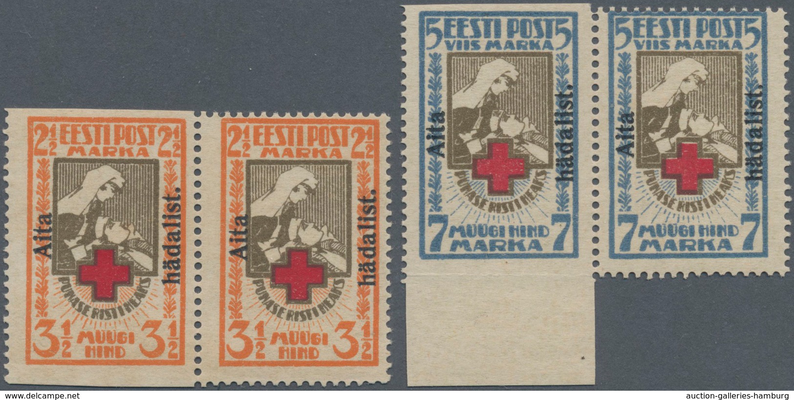 Estland: 1923, Welfare Issue 'Red Cross' 2½ M And 7 M With Overprint 'Aita Hädalist' In Vertical Min - Estland