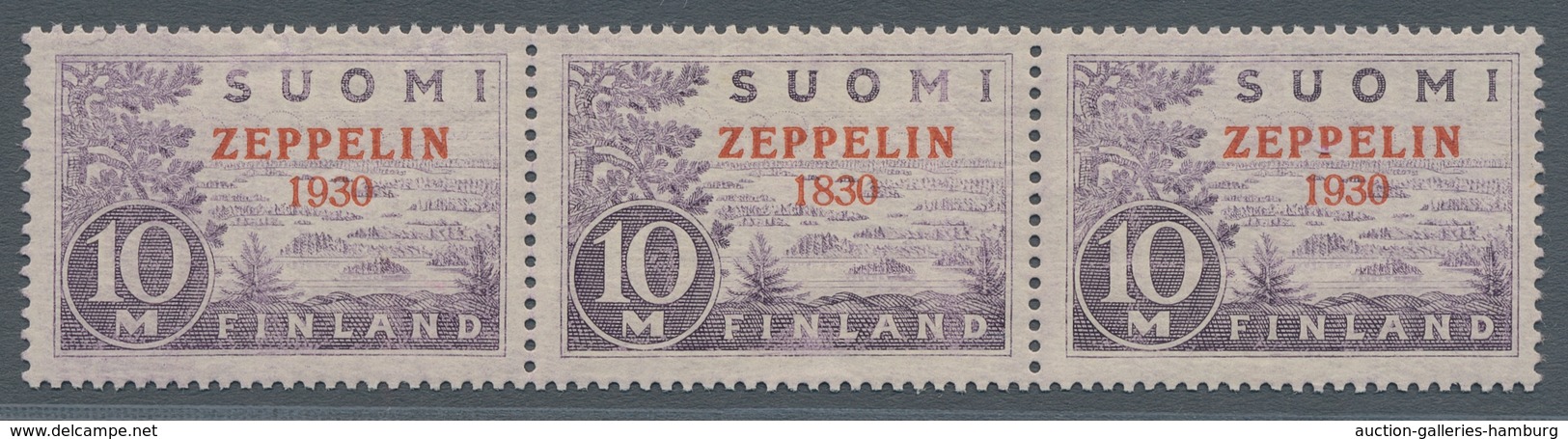 Finnland: 10 M Zeppelin Mit Fehlaufdruck "1830" Innerhalb Eines Waagerechten Dreierstreifens Der Fel - Used Stamps