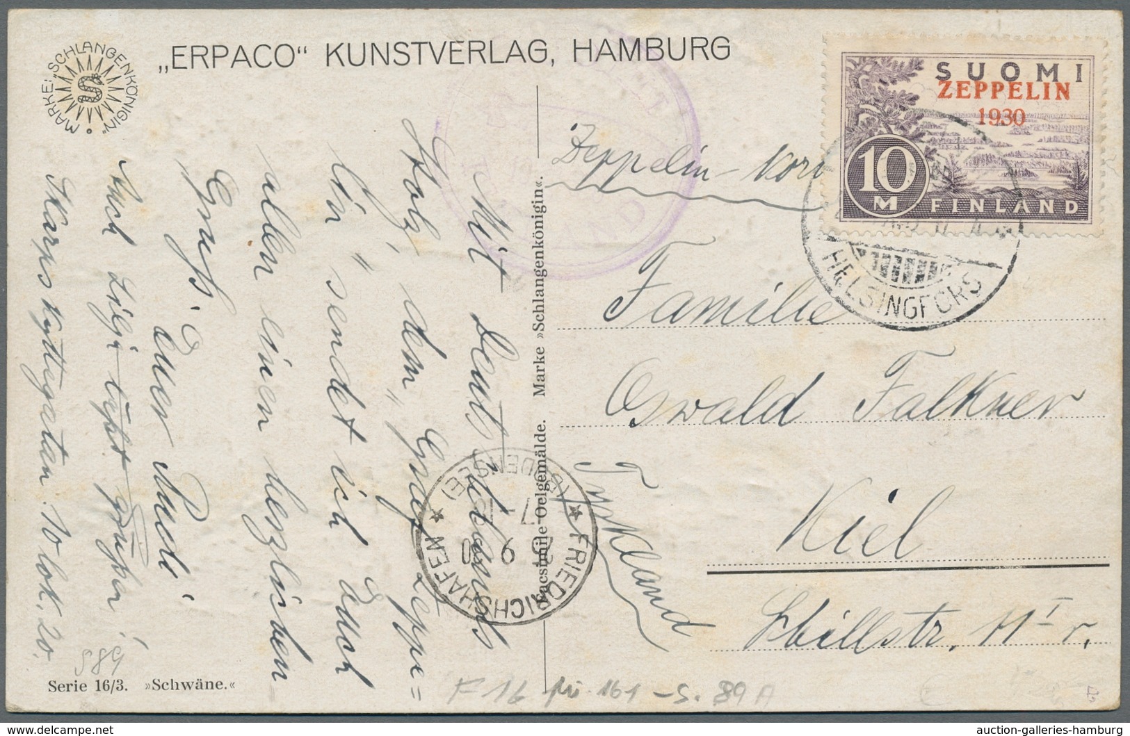 Finnland: 1930, Zeppelinmarke Zu 10 Mark Entwertet "Helsinki 2......30" Auf Nach Kiel Gelaufener Gut - Gebraucht