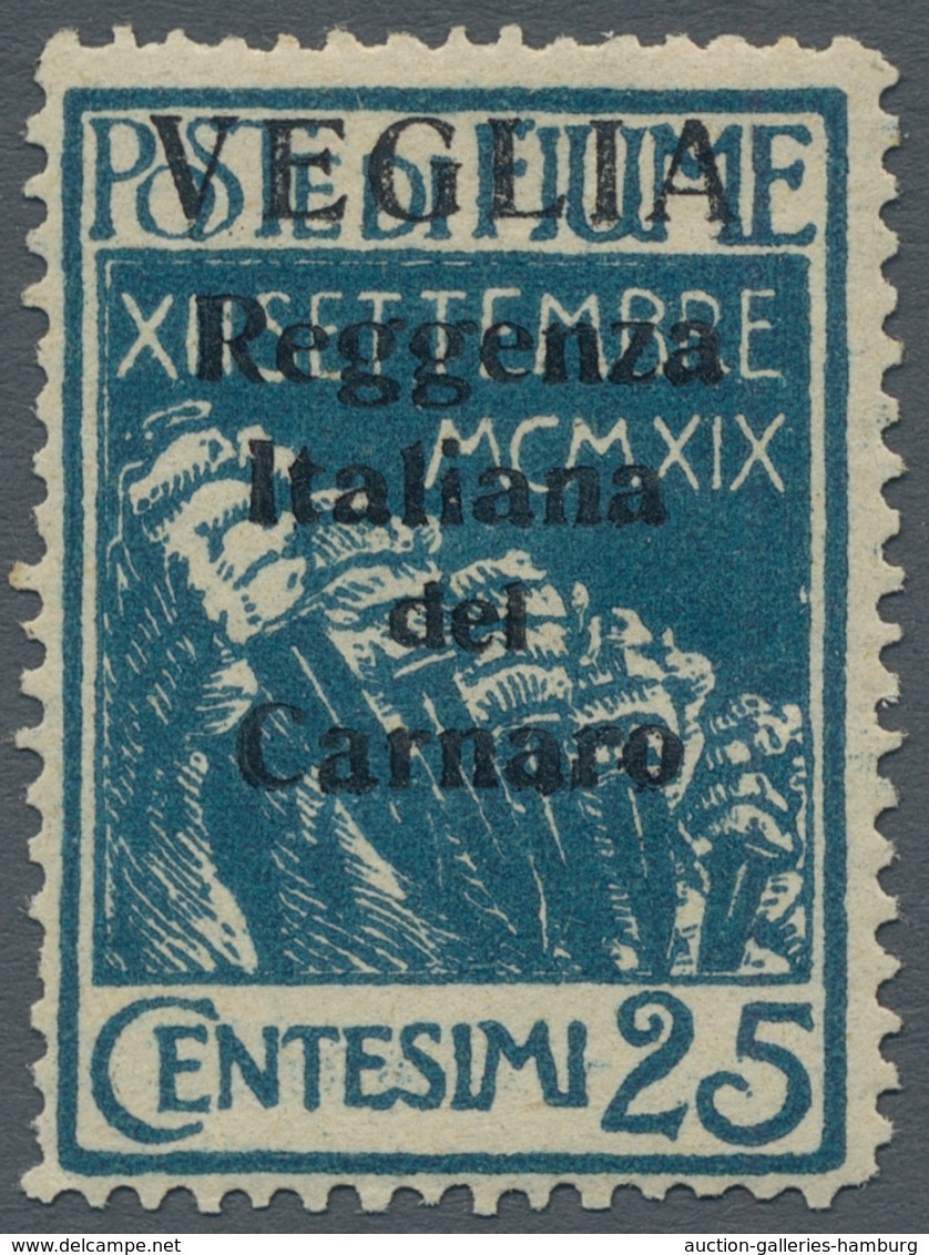 Fiume - Besetzung Der Carnaro-Inseln: 1920, "25 C. VEGLIA Blue", Mint Hinged, Very Fresh And Fine, E - Fiume