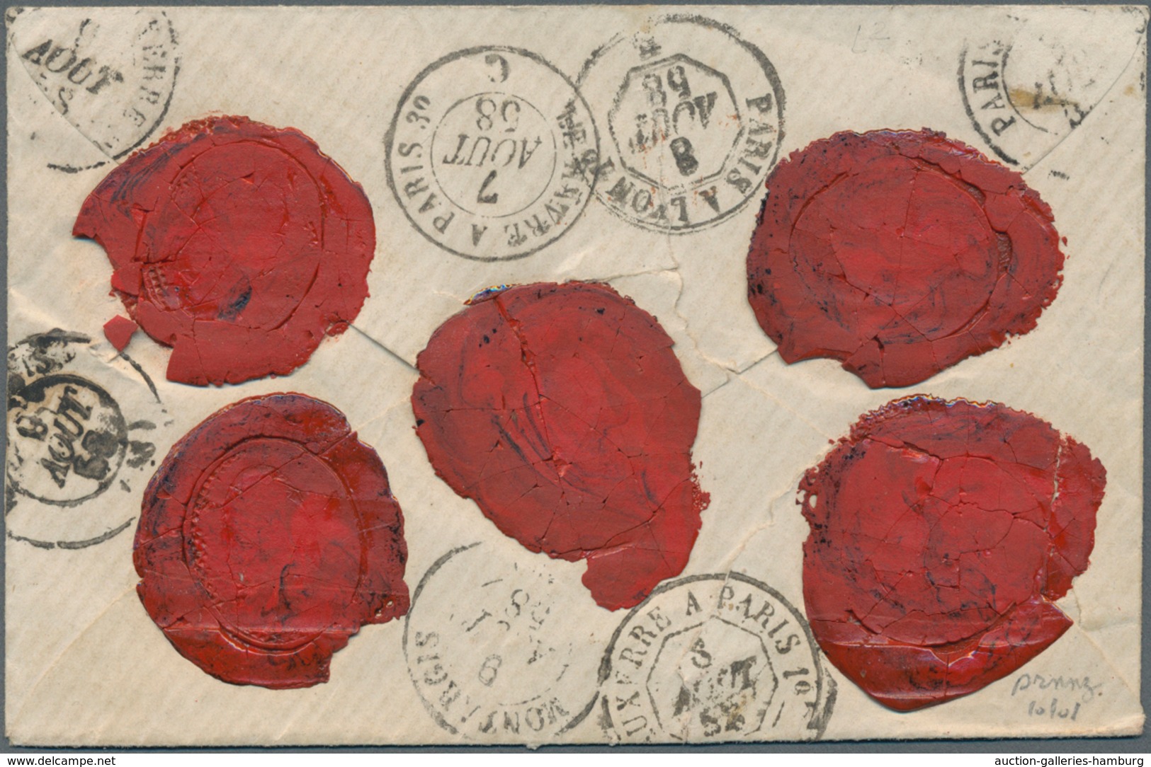 Frankreich: 1853, 20 C. Napoléon Blue, 3 Values Multiple Franking On Small-format Chargé Letter "LE - Otros & Sin Clasificación