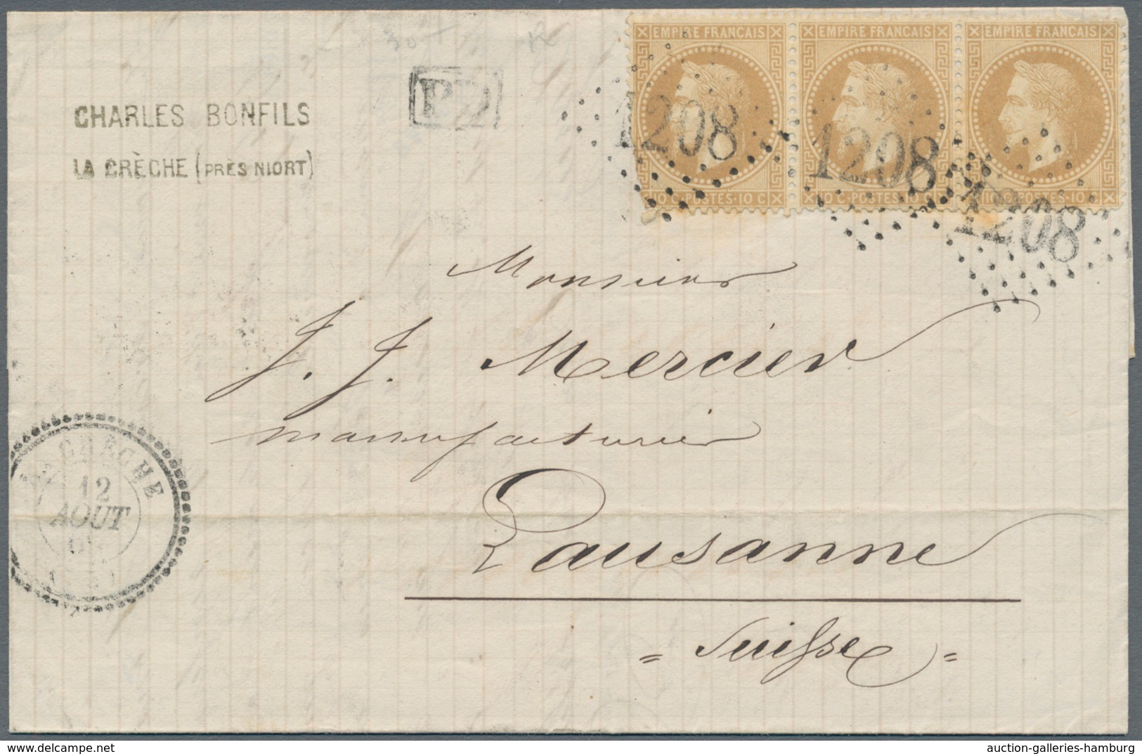 Frankreich: 1853/1869, Napoleon, Lot With 3 Covers, Comprising 2 X 40 C Orange On Entire Letter From - Sonstige & Ohne Zuordnung