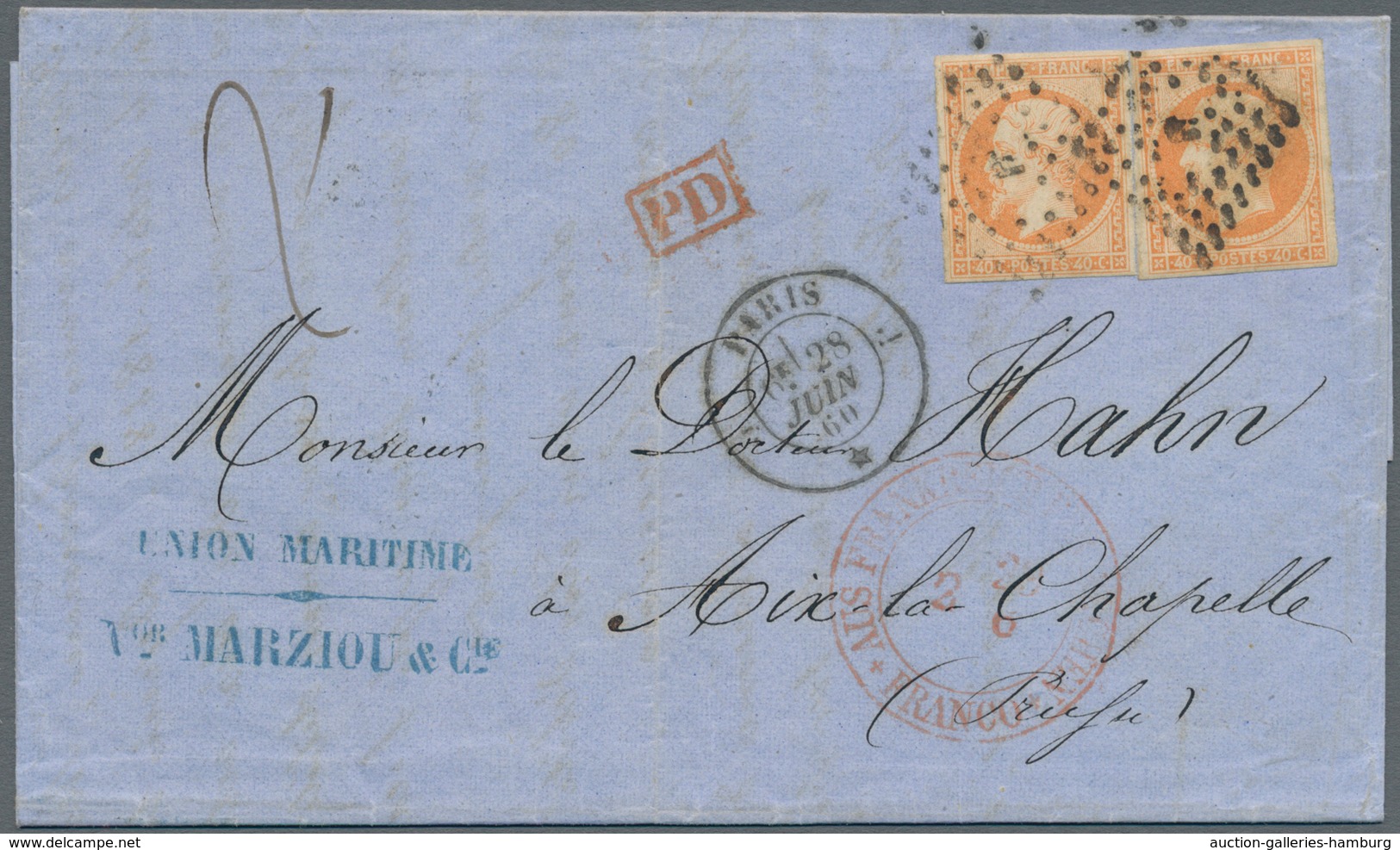 Frankreich: 1853/1869, Napoleon, Lot With 3 Covers, Comprising 2 X 40 C Orange On Entire Letter From - Otros & Sin Clasificación