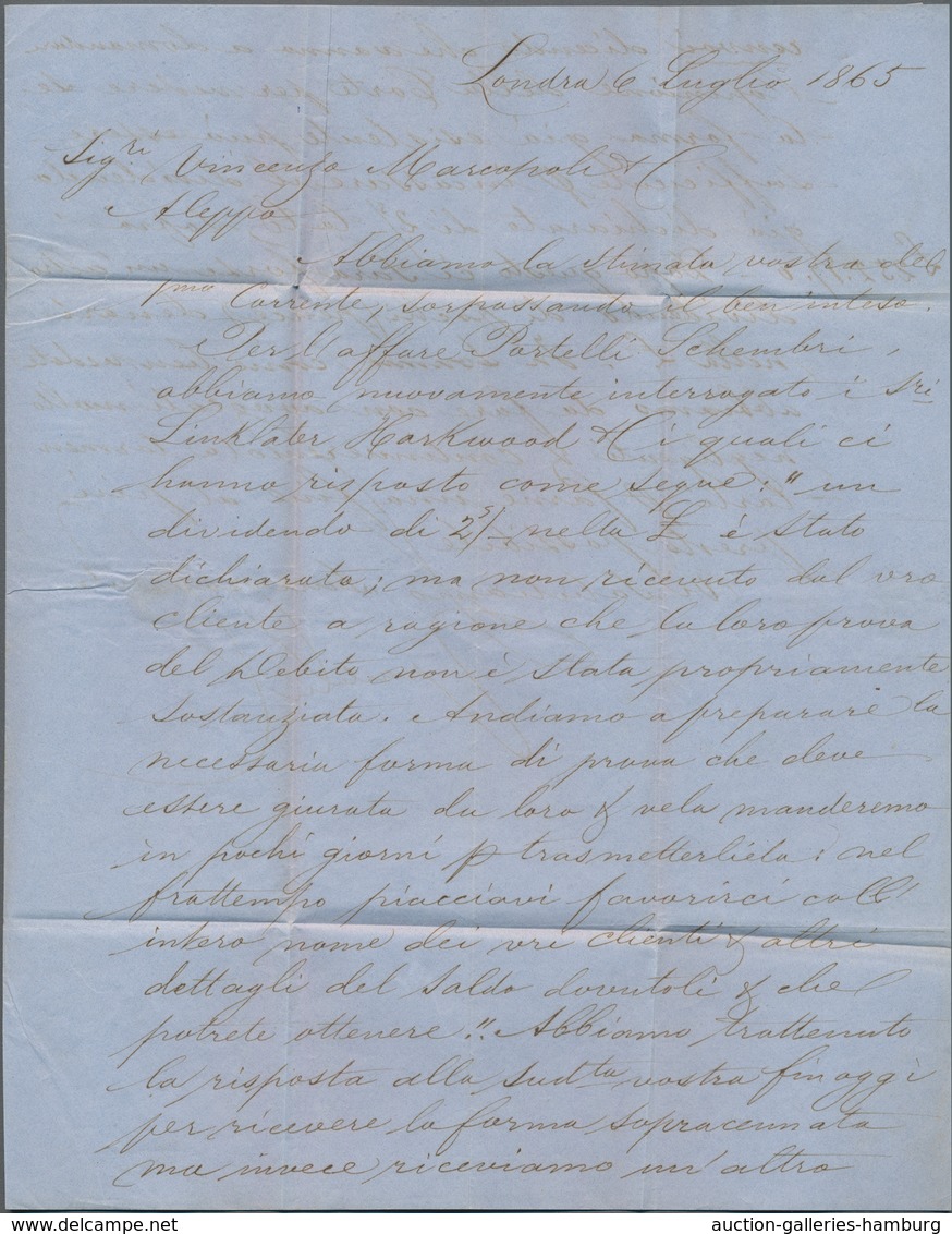 Französische Post In Der Levante: 1865, Folded Letter Written In London Sent To Aleppo. "POSTE FRANC - Sonstige & Ohne Zuordnung