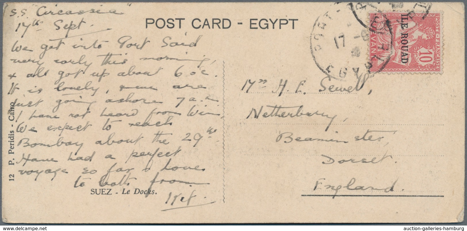 Französische Besetzung I. WK - Insel Ruad: 1920, Pc Showing "The Docks Of Port Said" Franked With 10 - Otros & Sin Clasificación