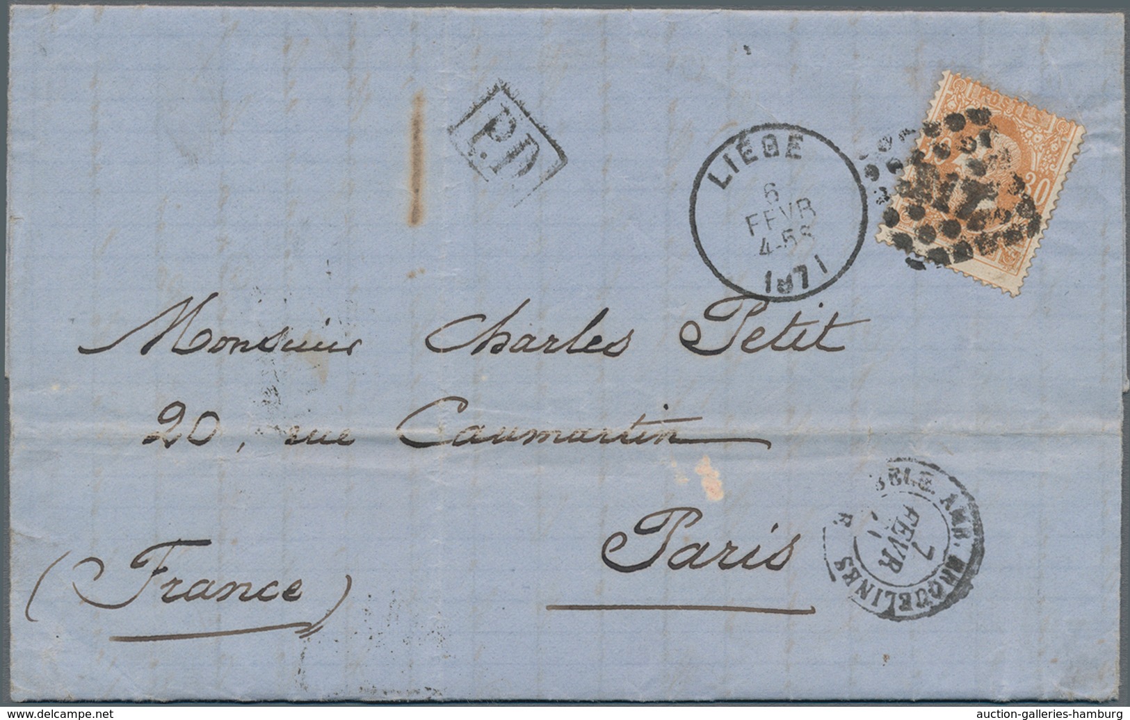 Frankreich - Ballonpost: 1871, BALLON MONTÉ: PARIS INCOMING MAIL FROM BELGIUM A FEW DAYS AFTER THE E - 1960-.... Covers & Documents