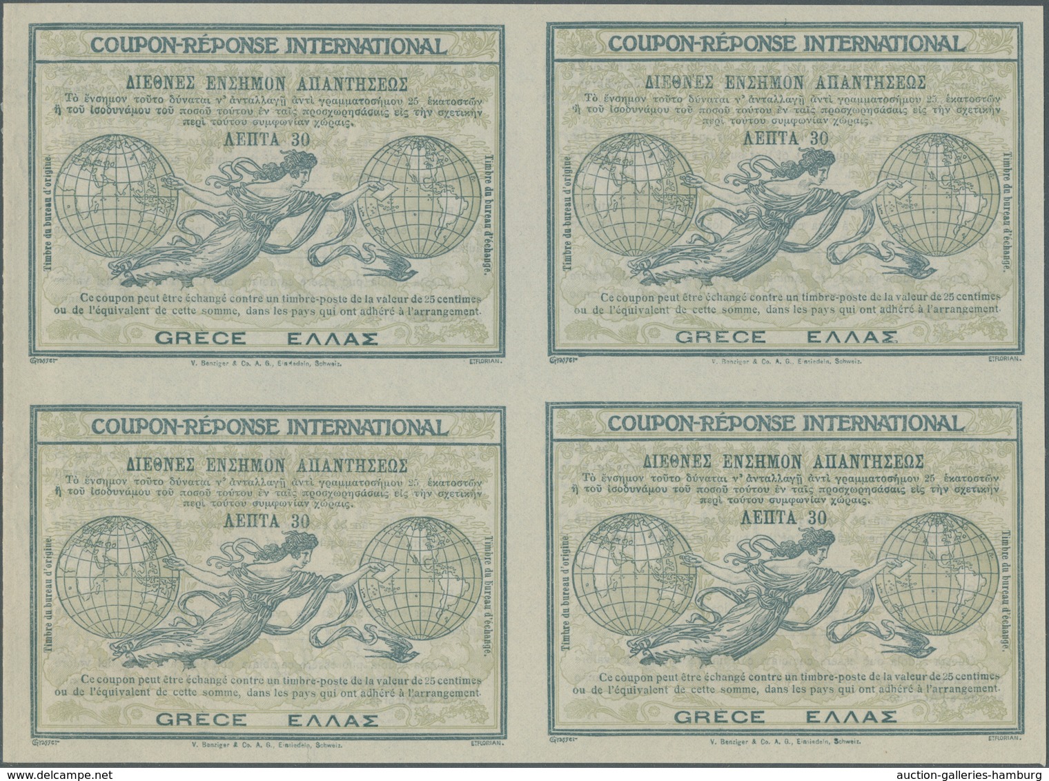 Griechenland - Ganzsachen: Design "Rome" 1906 International Reply Coupon As Block Of Four 30 L. Grec - Enteros Postales