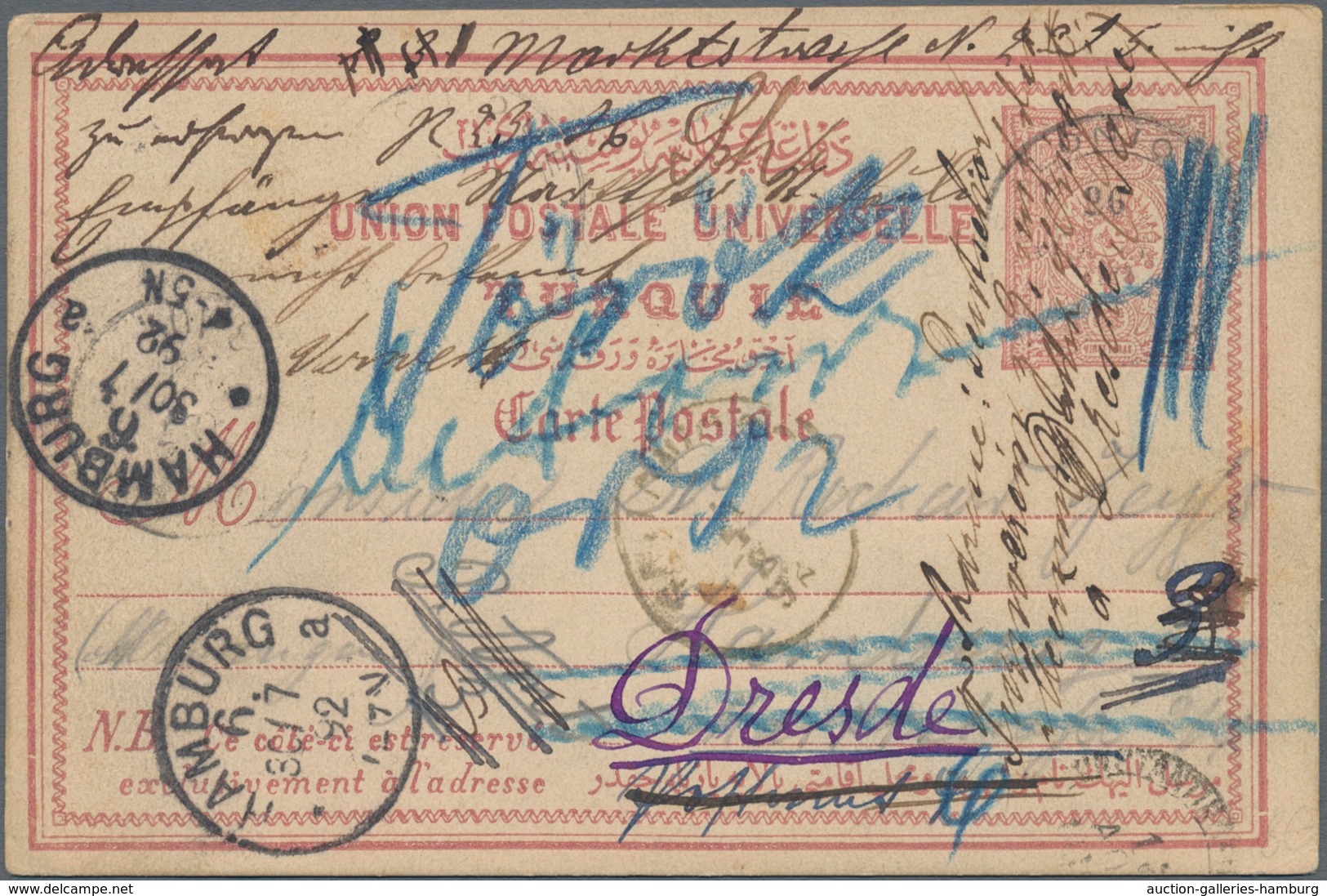 Griechenland - Stempel: 1892, Turkey 20 Para Postal Stationery Card Tied By "SALONIQUE TURQUIE" Cds. - Marcofilia - EMA ( Maquina De Huellas A Franquear)