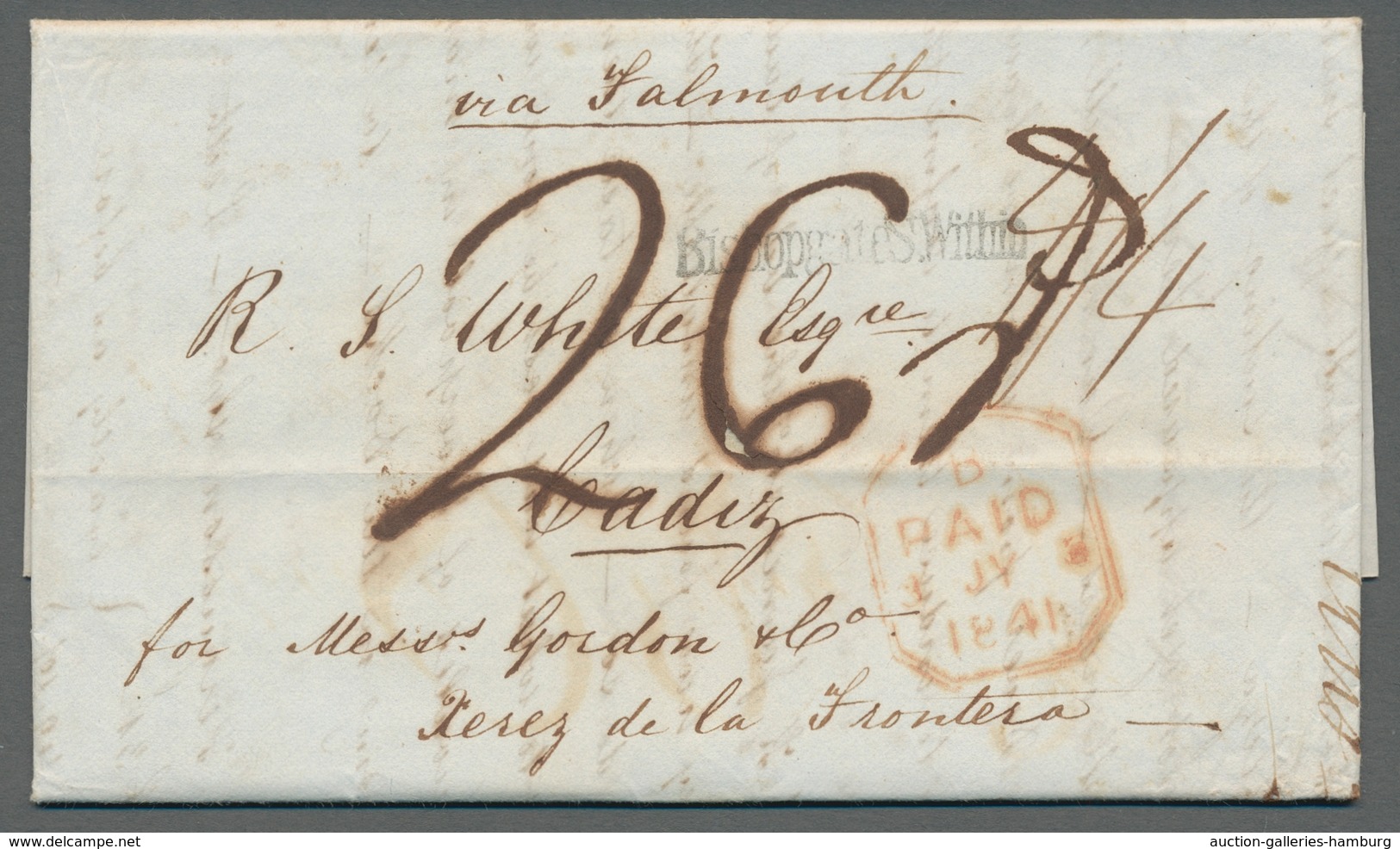 Großbritannien: 1841, Foreign Foreign Letter From London With One-line Postmark "BISHOPSGATE St WITH - Briefe U. Dokumente