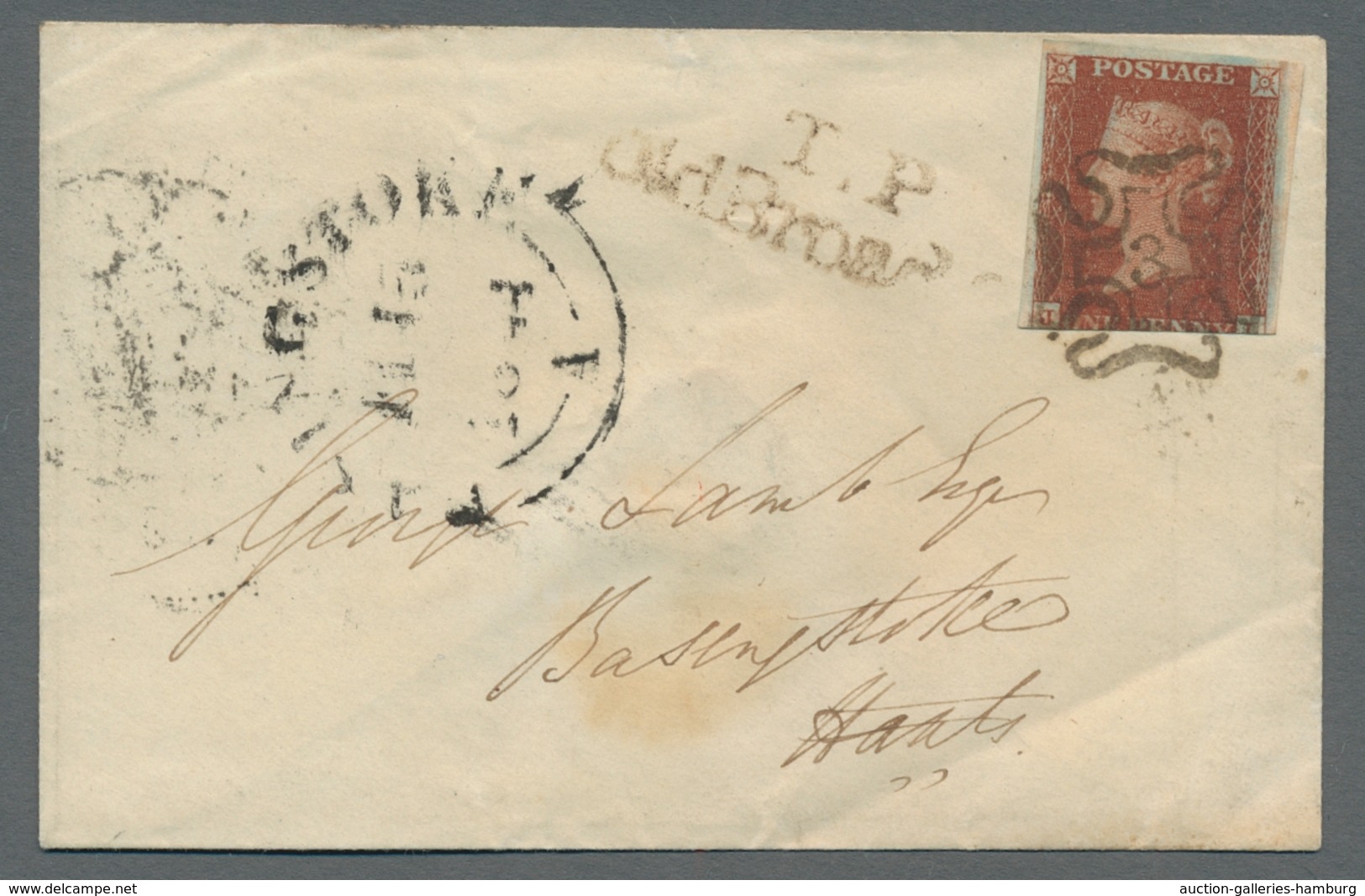 Großbritannien: 1841, "1 P. Reddish Brown", Single Franking From Right Margin With Clear MC "3" On L - Cartas & Documentos