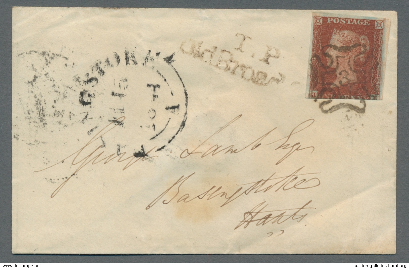 Großbritannien: 1841, "1 P. Reddish Brown", Single Franking From Right Margin With Clear MC "3" On L - Lettres & Documents