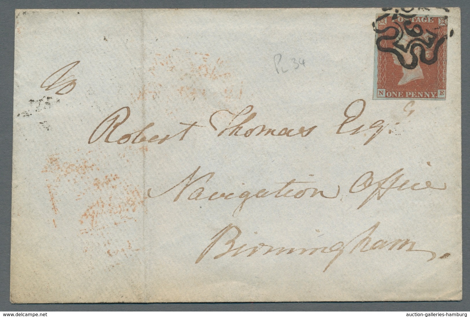 Großbritannien: 1841, "1 P. Reddish Brown", Single Franking With Clear MC "6" On Letter To Brirmingh - Lettres & Documents