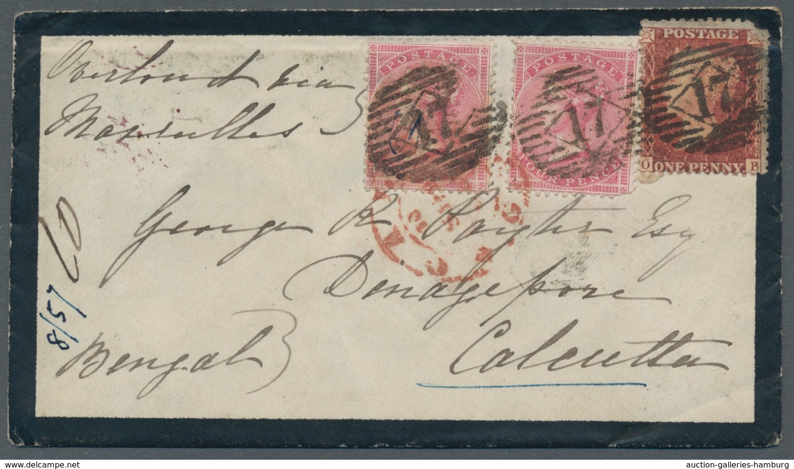 Großbritannien: 1857, Queen Victoria 4 Pence (2) And A Penny Red Perforated, With Numeric Postmark 1 - Covers & Documents