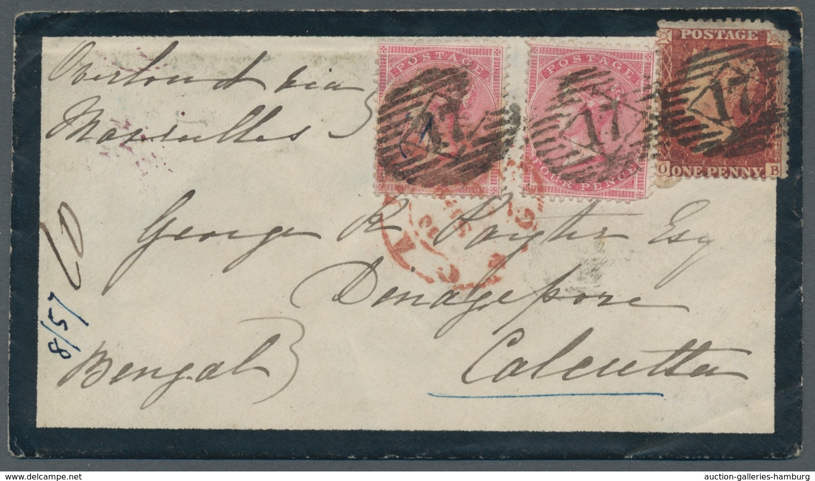 Großbritannien: 1857, Queen Victoria 4 Pence (2) And A Penny Red Perforated, With Numeric Postmark 1 - Lettres & Documents