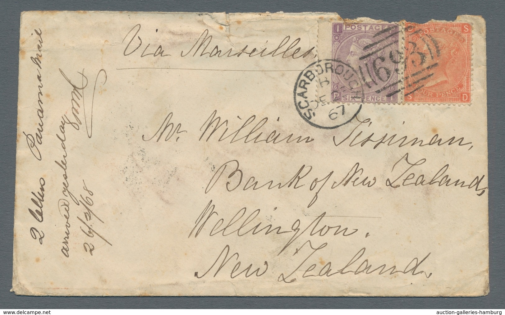 Großbritannien: 1867, Queen Victoria 4 And 6 Pence With Marginal Faults On Oversea Cover Tied By Dup - Briefe U. Dokumente