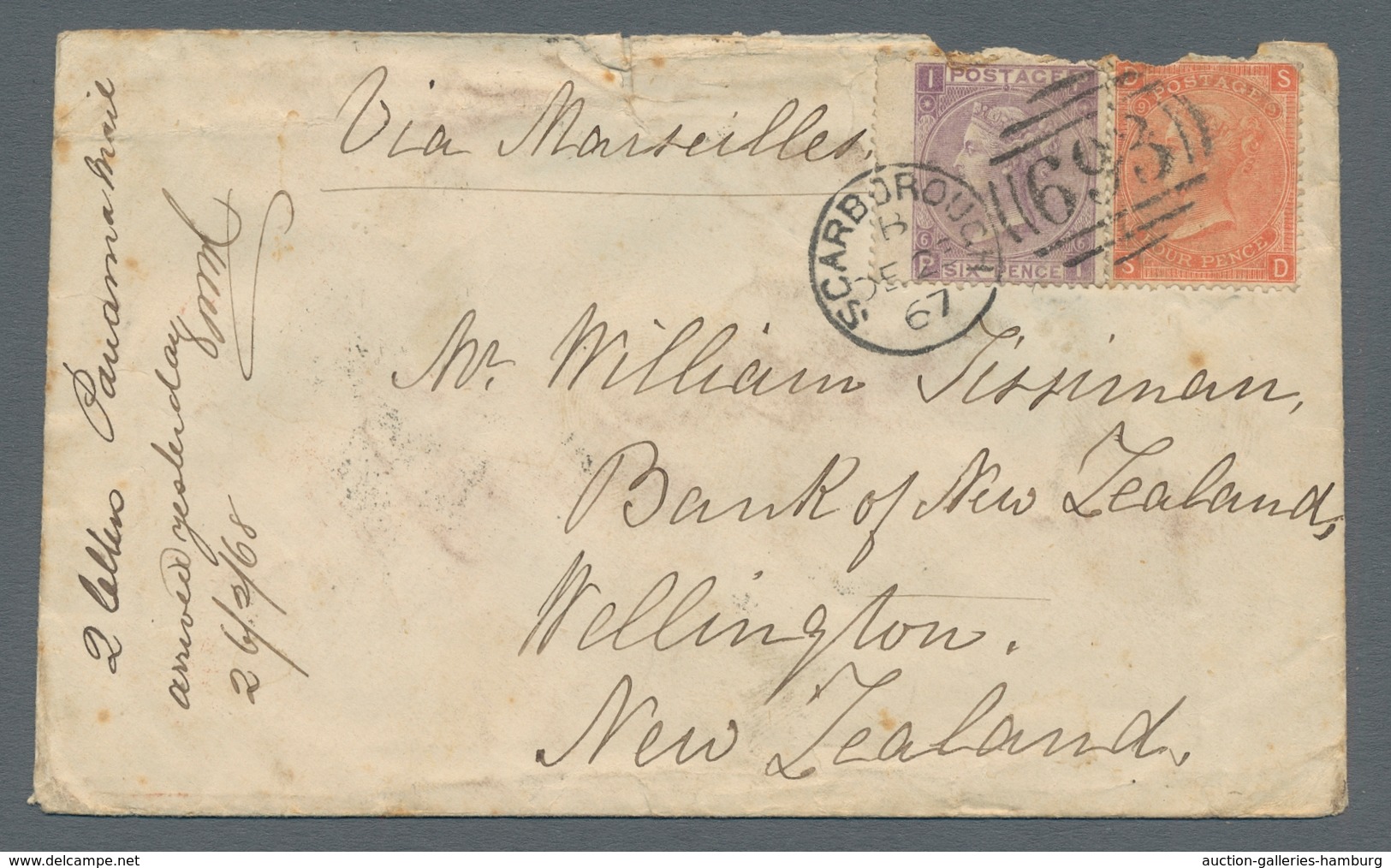 Großbritannien: 1867, Queen Victoria 4 And 6 Pence With Marginal Faults On Oversea Cover Tied By Dup - Covers & Documents