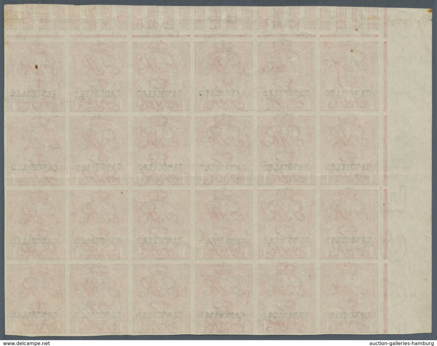 Großbritannien: 1912, 1d. Scarlet, Imperforate Marginal Block Of 24 From The Upper Left Corner Of Th - Lettres & Documents