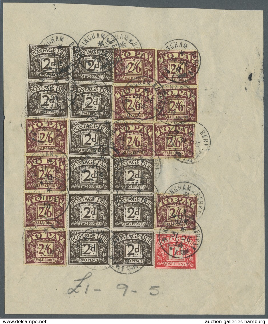 Großbritannien - Portomarken: 1926-1935, Strong Lot Of Cutouts And Large Blocks Of British Postage D - Portomarken