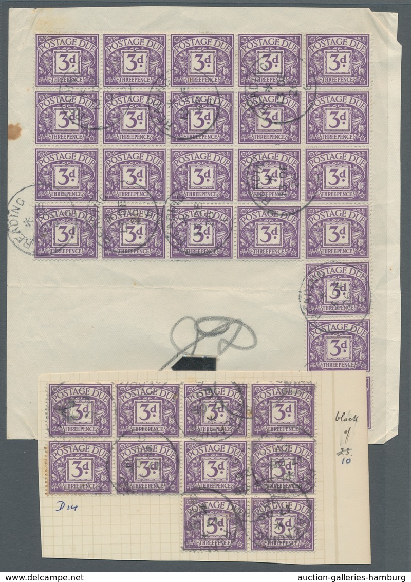 Großbritannien - Portomarken: 1926-1935, Strong Lot Of Cutouts And Large Blocks Of British Postage D - Portomarken