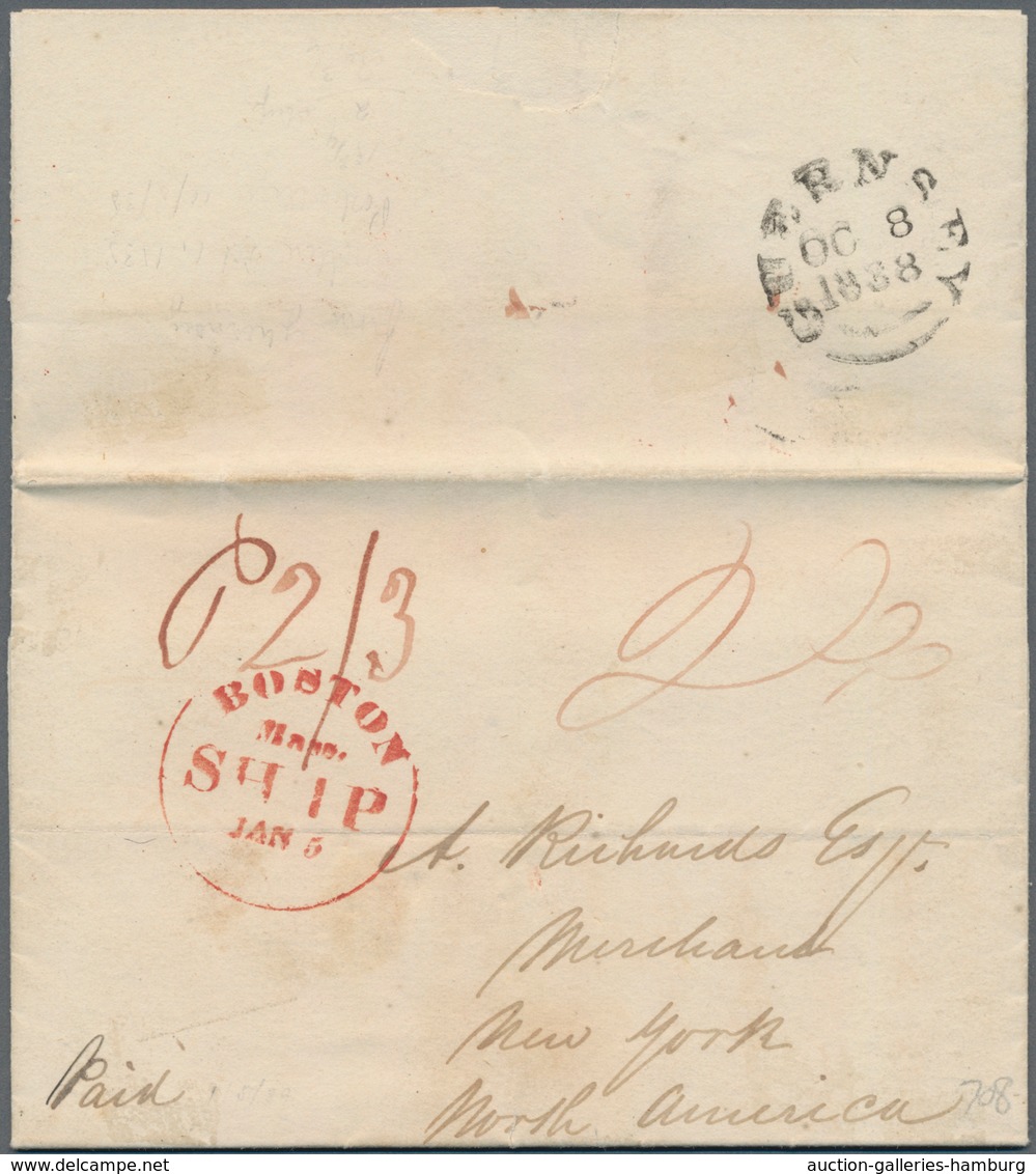 Großbritannien - Guernsey: 1838, Folded Letter From "GUERNSEY OC 8 1838" To NEW YORK. With Taxation - Guernsey