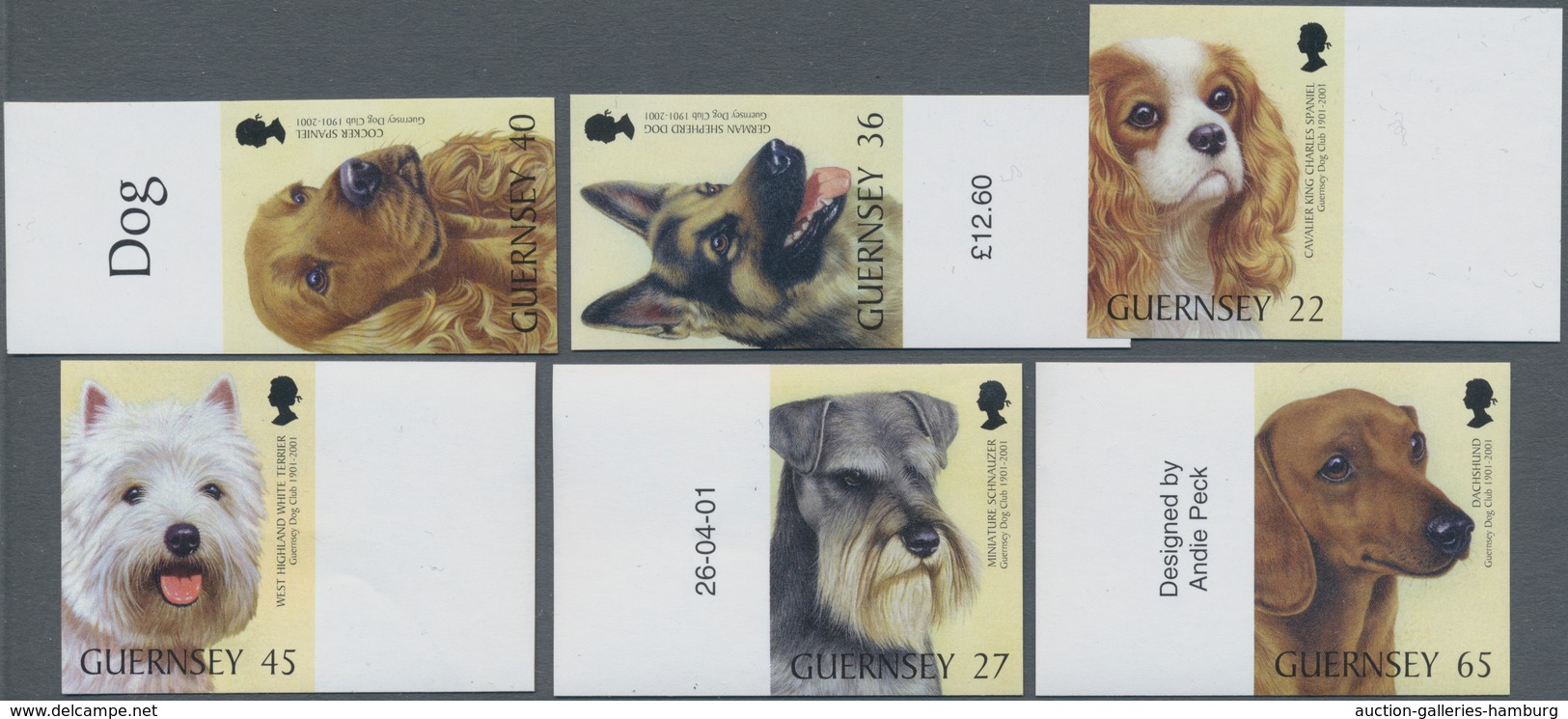 Großbritannien - Guernsey: 2001, 6 Values Dog Breeds, Mint Never Hinged, Complete Imperforated, Extr - Guernsey
