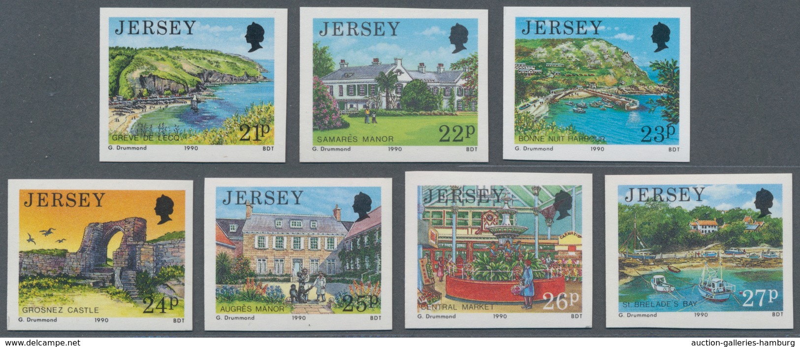 Großbritannien - Jersey: 1990. Complete Definitives Issue (landscapes), 7 Values, In IMPERFORATE Sin - Jersey