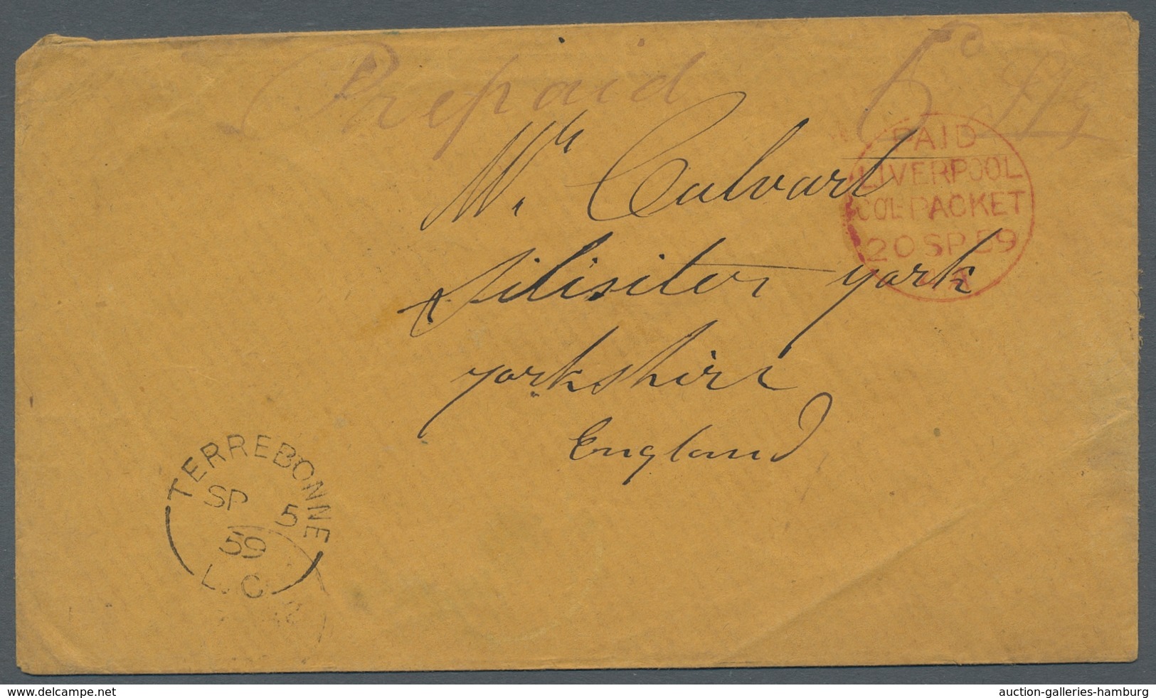 Großbritannien - Stempel: PAID LIVERPOOL COL.PACKED 1859, Scarce Red Postmark On Front Of A Cover Wi - Postmark Collection