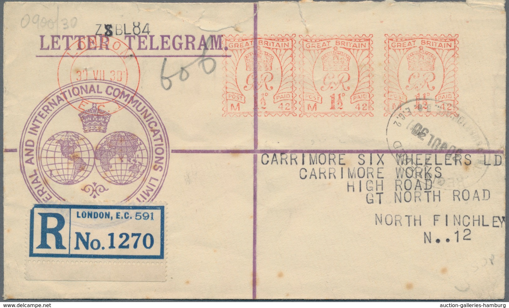 Großbritannien - Besonderheiten: 1916/1930, 3 Telegram Envelopes Including 1916 "Expeditionary Force - Sonstige & Ohne Zuordnung