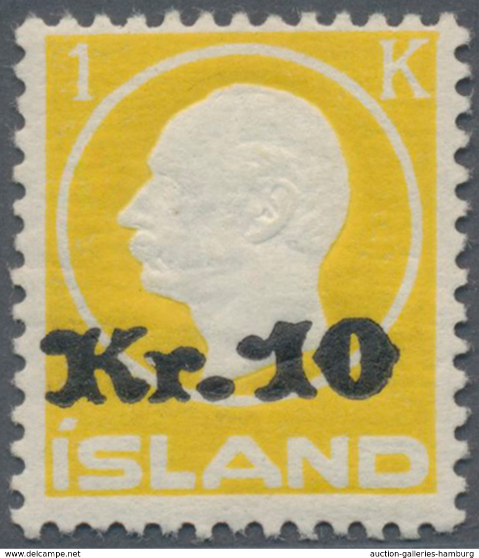 Island: 1924, King Frederik VIII 1 Kr. Yellow With "Kr. 10" Overprint Mnh. (Mi€900,-). - Other & Unclassified