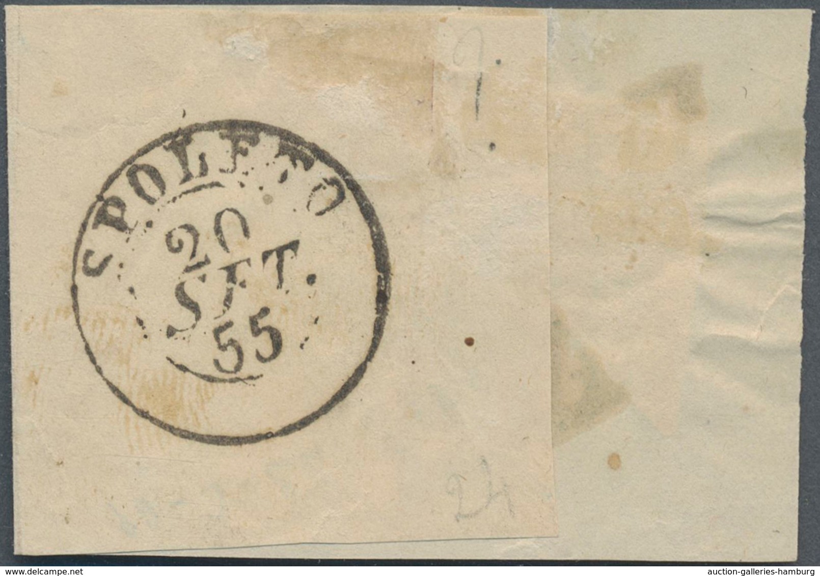 Italien - Altitalienische Staaten: Kirchenstaat: 1855, 4 Baj Black On Yellow, Diagonally Bisected On - Estados Pontificados