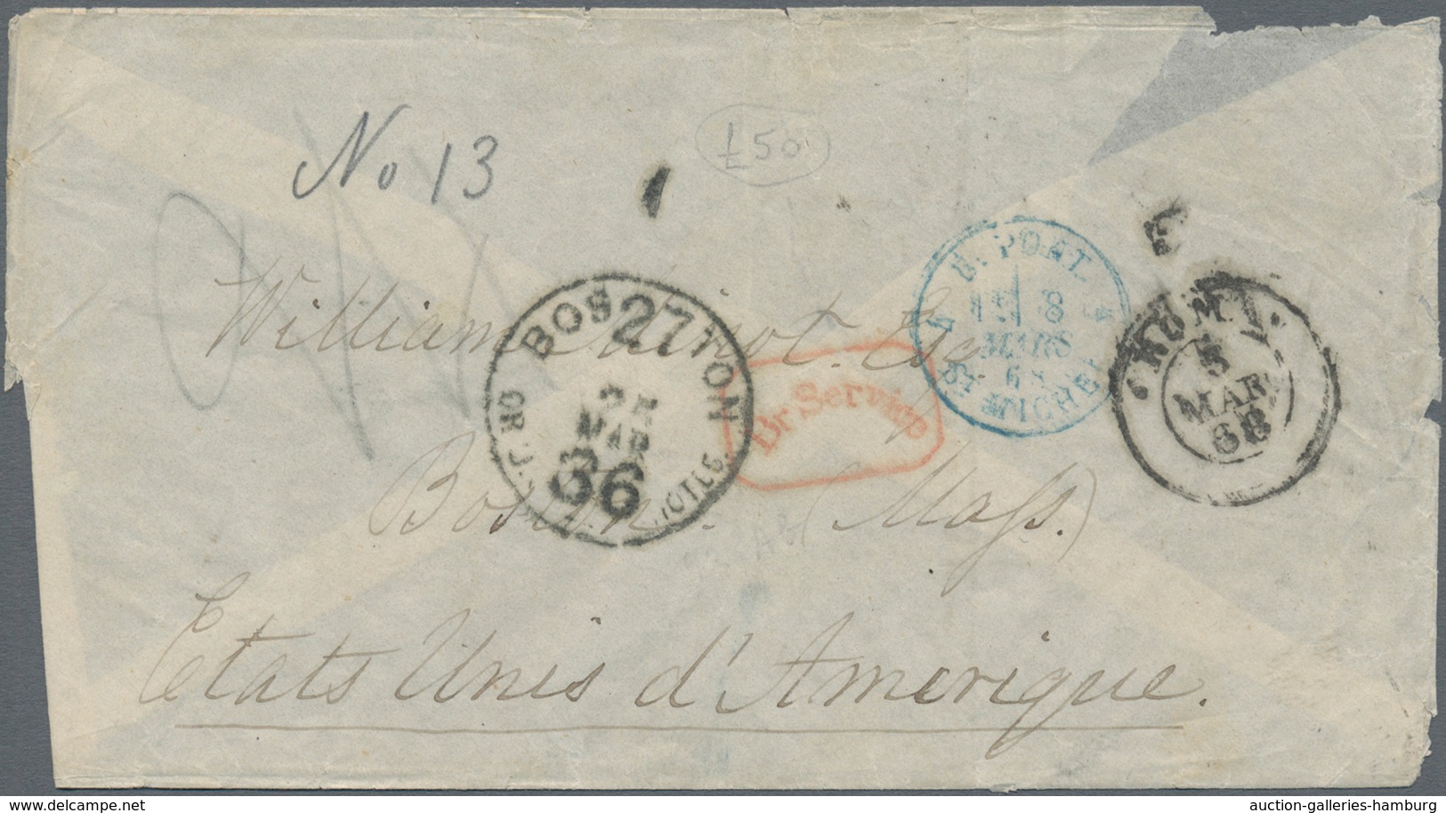 Italien - Altitalienische Staaten: Kirchenstaat: 1868, Envelope Sent From ROMA 5 MAR 68 To Boston US - Estados Pontificados
