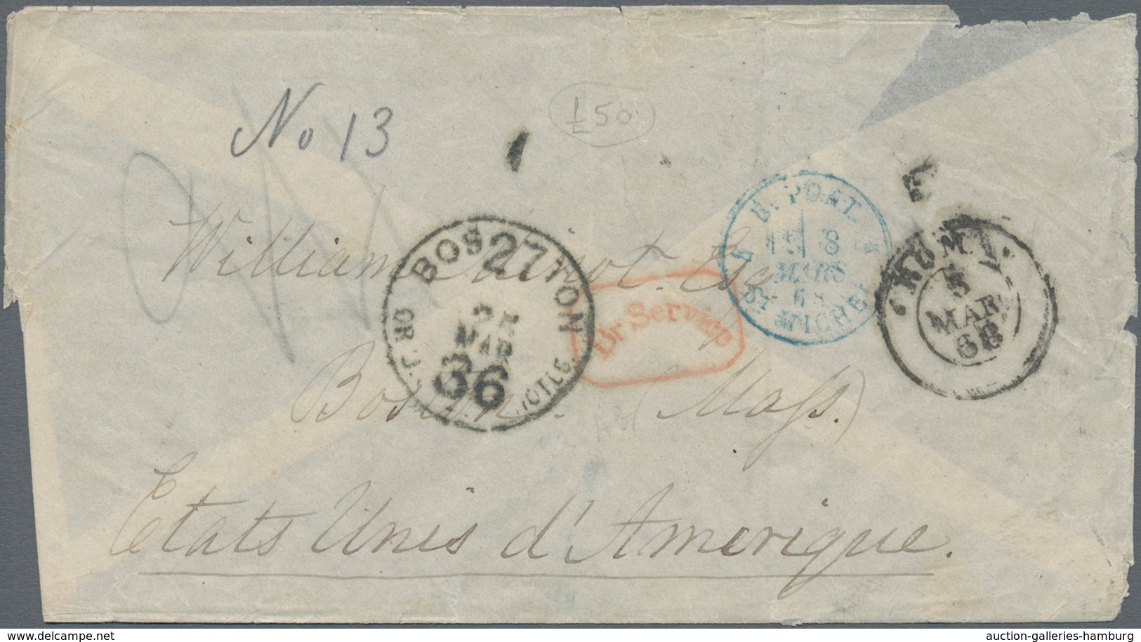 Italien - Altitalienische Staaten: Kirchenstaat: 1868, Envelope Sent From ROMA 5 MAR 68 To Boston US - Papal States