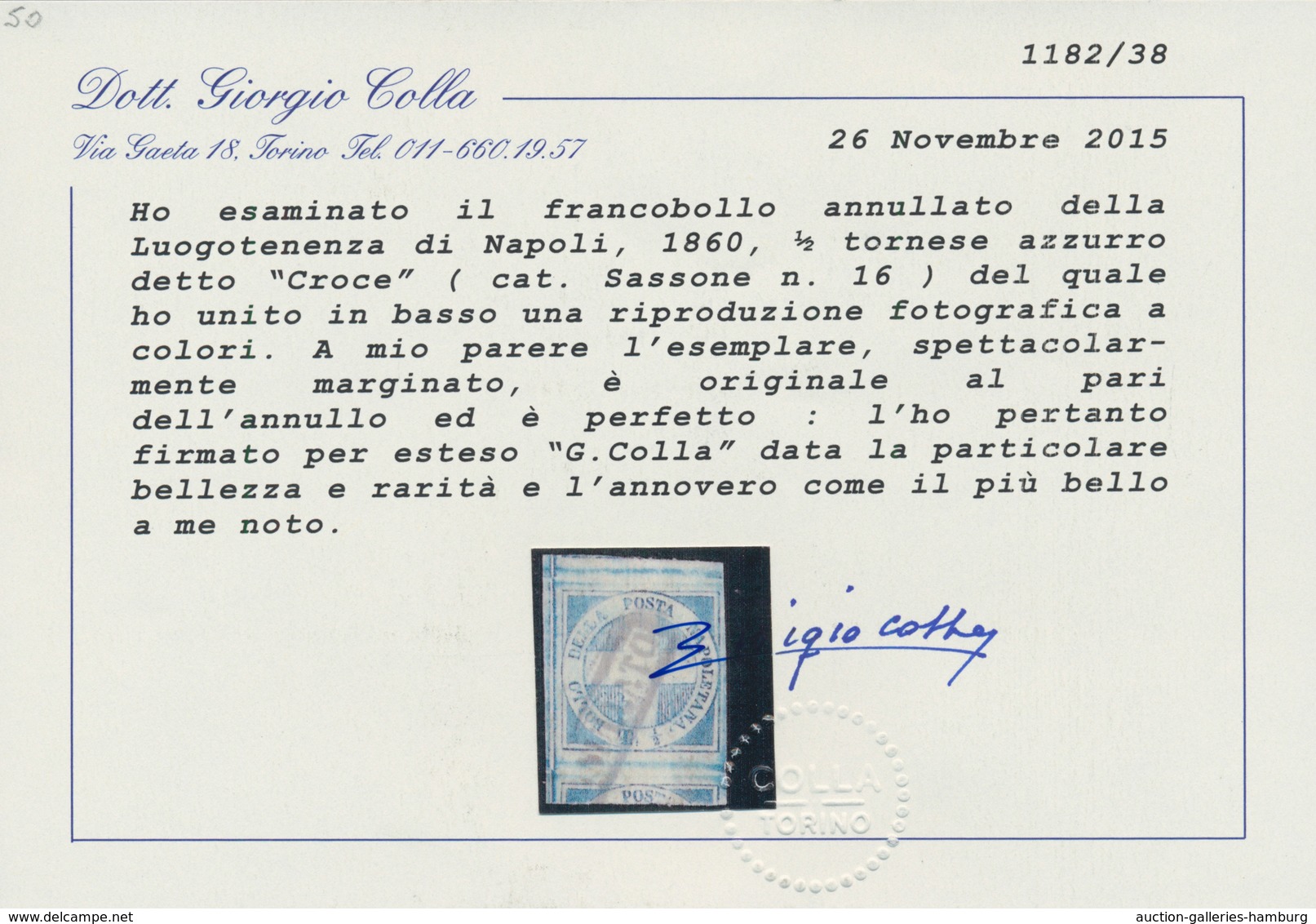 Italien - Altitalienische Staaten: Neapel: 1860: ½ T "Croce Di Savoia" Blue, Fresh Colour, In Specta - Nápoles