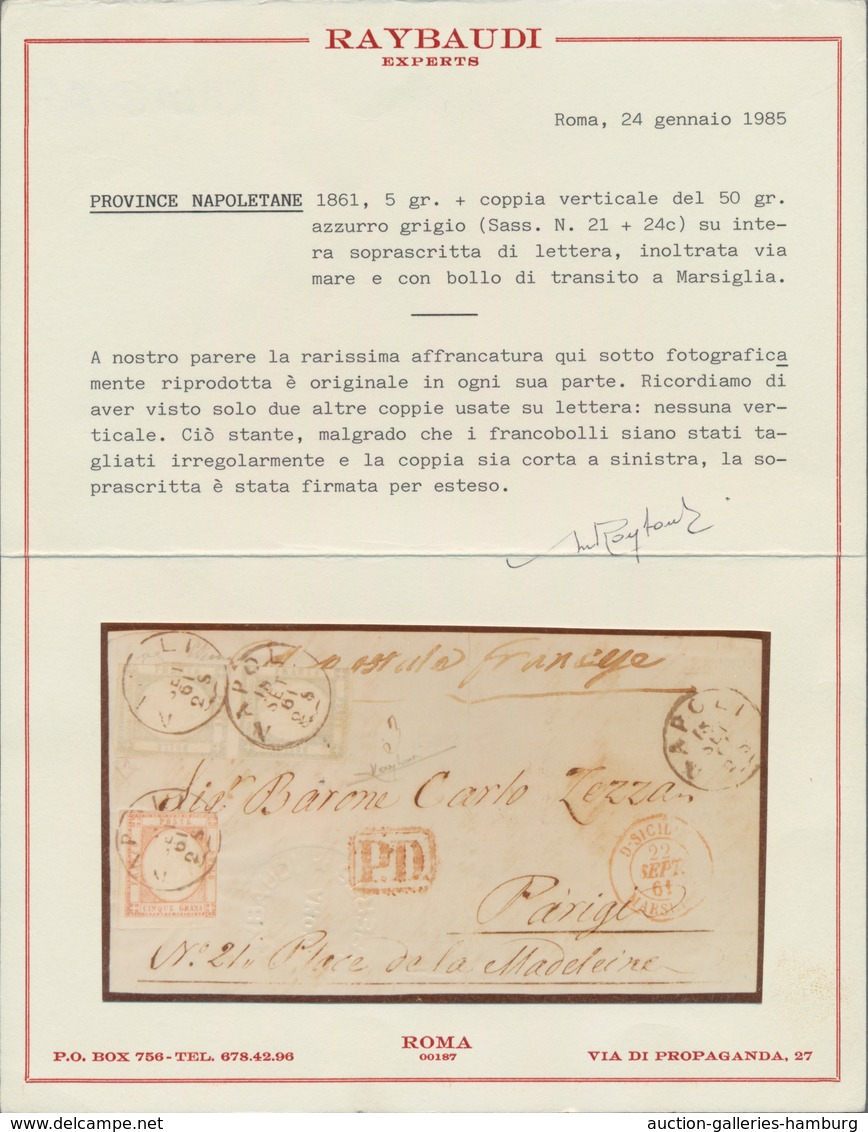 Italien - Altitalienische Staaten: Neapel: 1861, 50 Gr. Grey, Vertical Pair, Together With 5 Gr.red - Nápoles