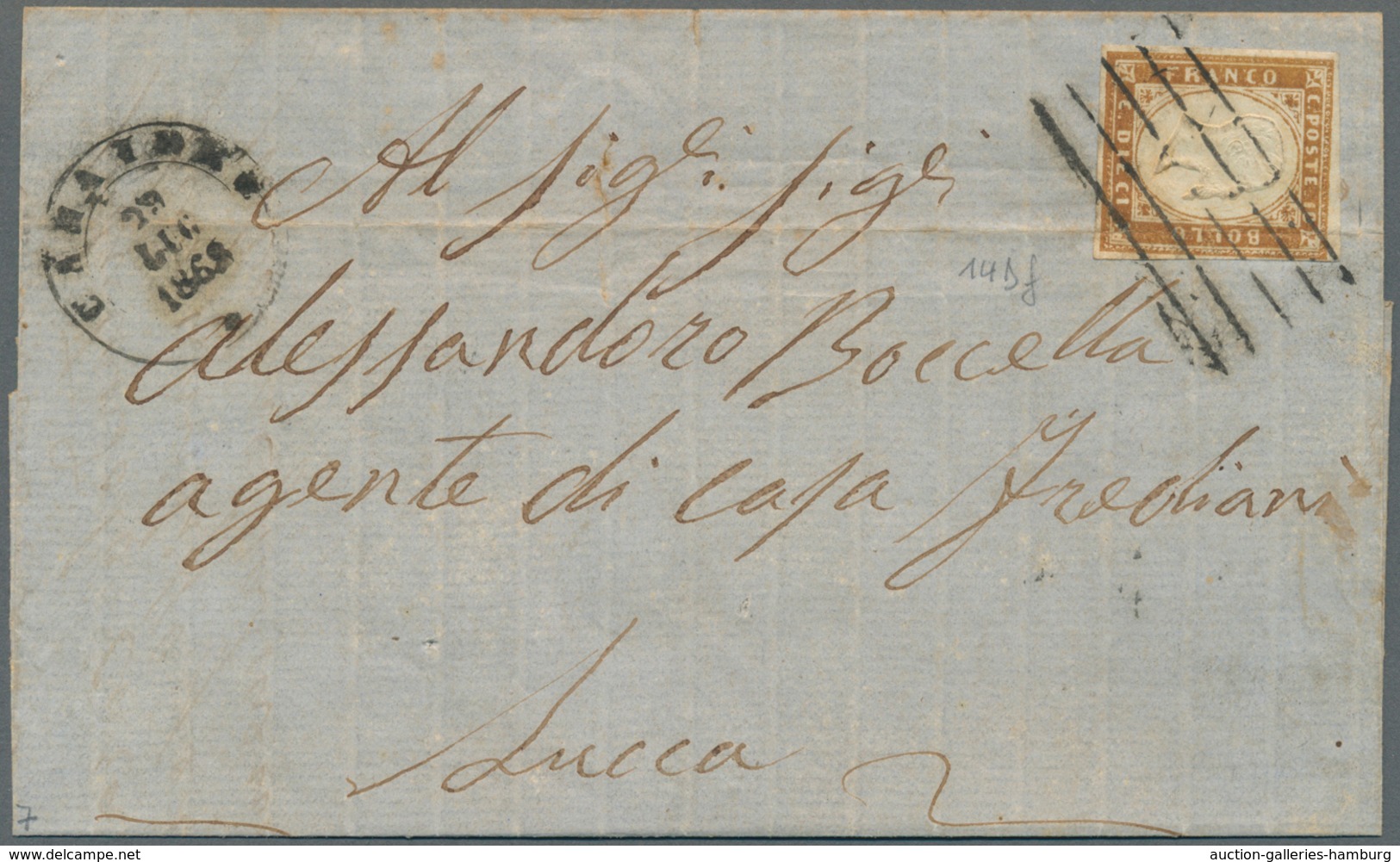 Italien - Altitalienische Staaten: Sardinien: 1861, 10 C Orange-brown, Full Margins, Vertical Crease - Sardaigne