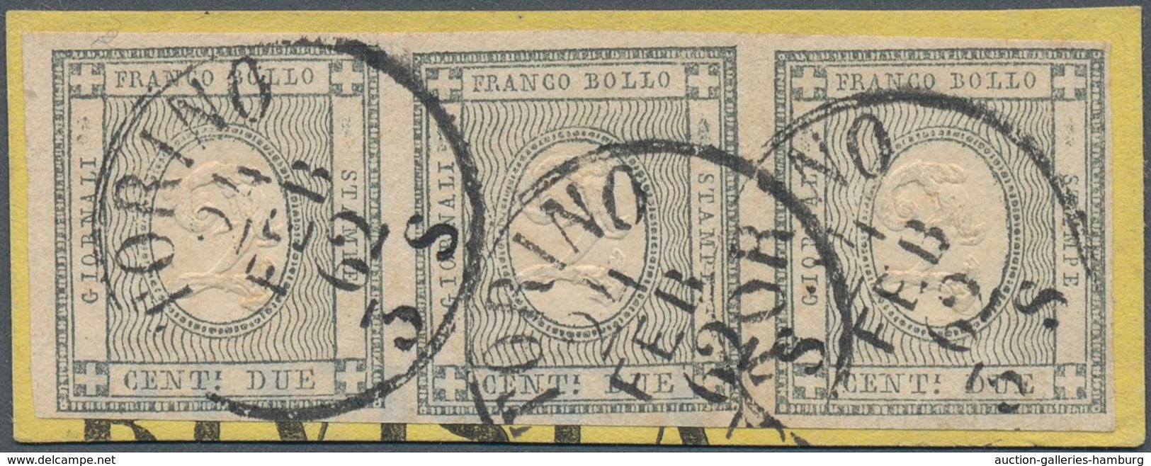 Italien - Altitalienische Staaten: Sardinien: 1861, 2 C Grey Black, Horizontal Strip Of 3, Full Marg - Sardaigne