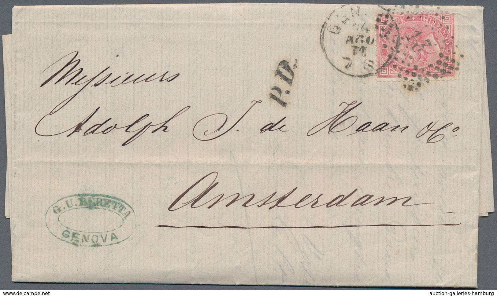 Italien: 1863 Issue, 40c Carmine (with The Usual Slightly Uneven Perforations) Tied By "13" Numeral - Zonder Classificatie